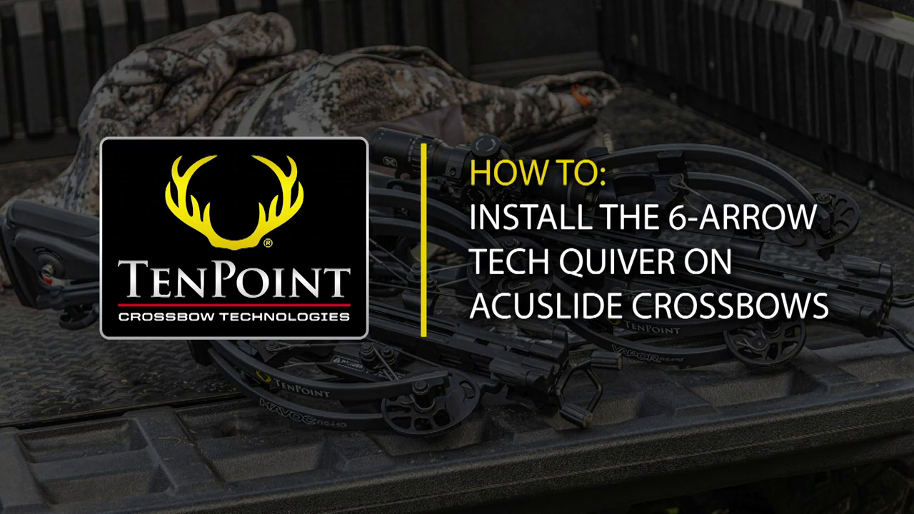 In this video, we explain how to install the 6-Arrow Tech quiver (HCA-01920) on TenPoint hunting crossbows with the ACUslide Silent Cocking and SAFE De-Cocking System.  