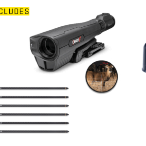 Package includes Burris Oracle X Rangefinding Scope, 6 CenterPunch 16 Carbon Arrows, Quiver